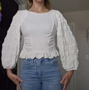 Free People Cream Textured Blouse
